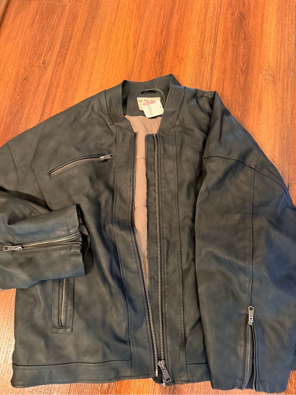 We The Free Black faux Leather Bomber Jacket